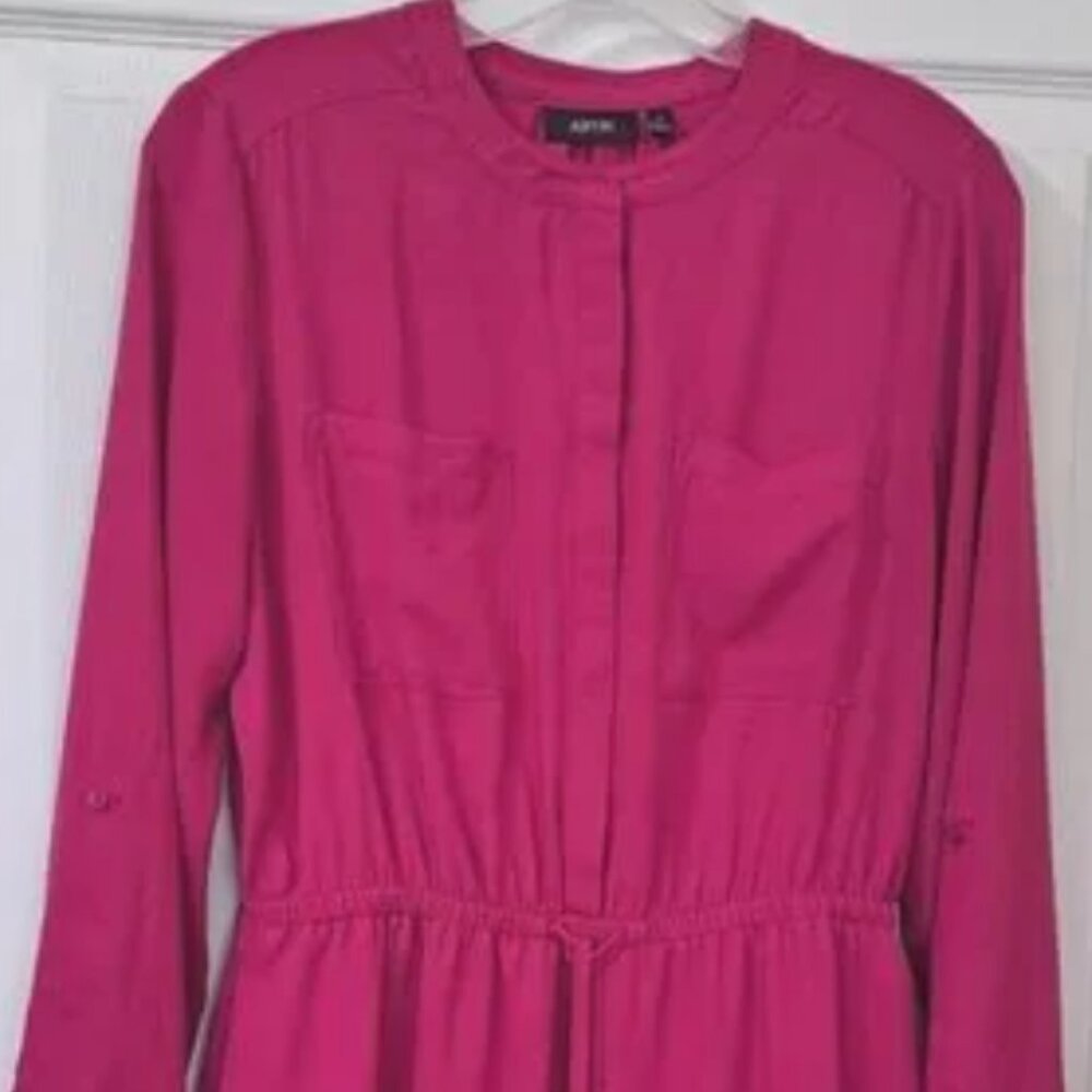 ***Fuchsia Long Sleeve Button Up Elastic Waist Dr… - image 1